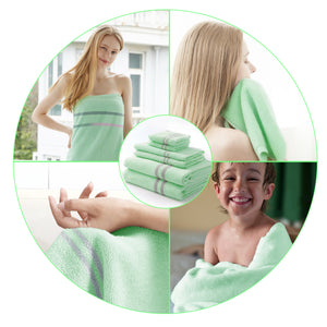 BISTOW Green Smart towels set, 100% Cotton, Super Soft and Absorbent - Perfect for Hotels, Travel, Bathrooms, Spa, and Gym, 6 piece - Biostow